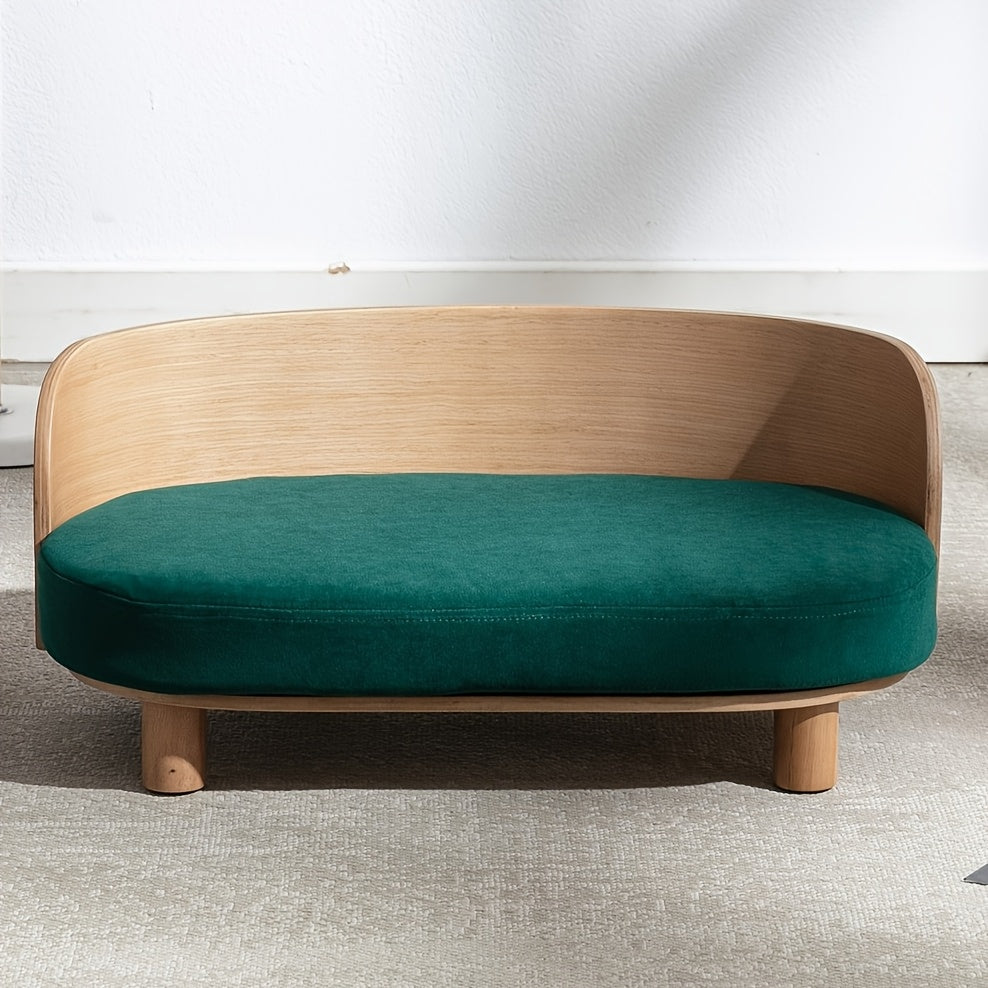 Yggn Pet Sofa Bed with Walnut Wood Legs & Curved Backrest - Scratch-Resistant, Anti-Slip Dog Bed, Easy Assembly Modern hardwood Furniture for Small/Medium Dogs - Living Room, Bedroom Decor, Elegant Pet Furniture, Velvetlike Fabric