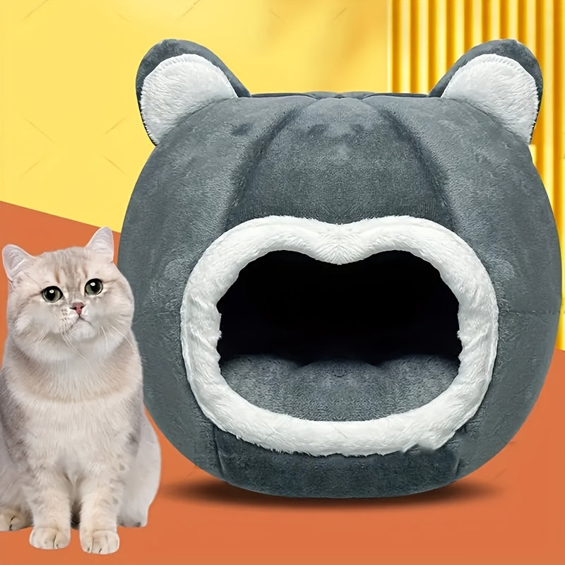 1pc Cozy Cat Cave Bed - Classic Style Synthetic Fiber Pet House for Warmth and Comfort, Pre-Assembled, Uncharged - Ideal for Fluffy Feline Friends