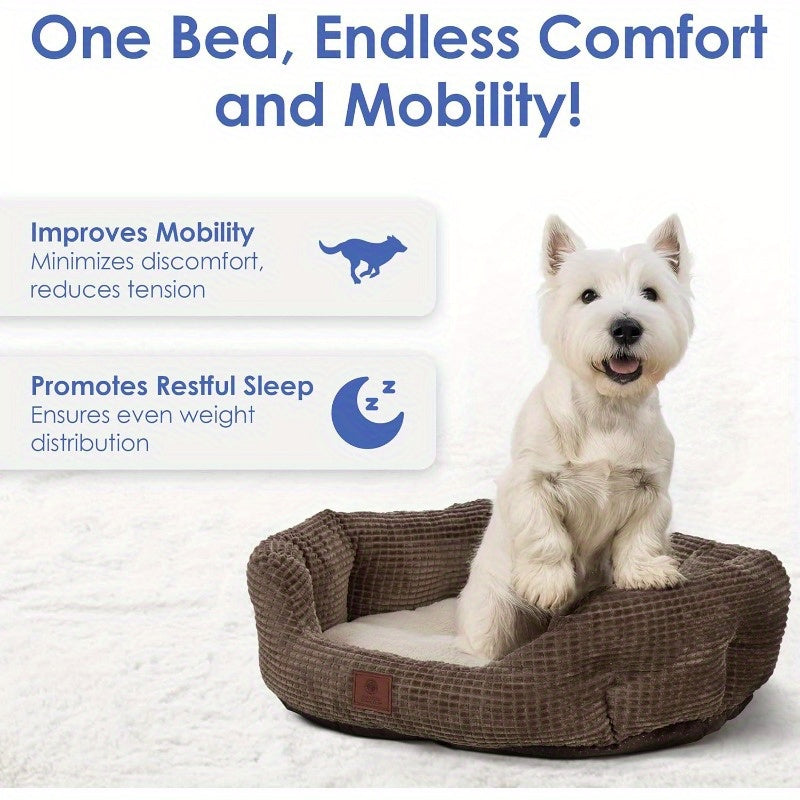 26" Clamshell Cuddler Dog Bed for Medium & Large Dogs - Plush Popcorn Texture, Non-Slip Bottom, Machine Washable, High-Loft Support, Durable Polyester Pet Bed for Hardwood & Tile Floors, Extra Large Dog Bed, Highloft Filling, Indoor Pets