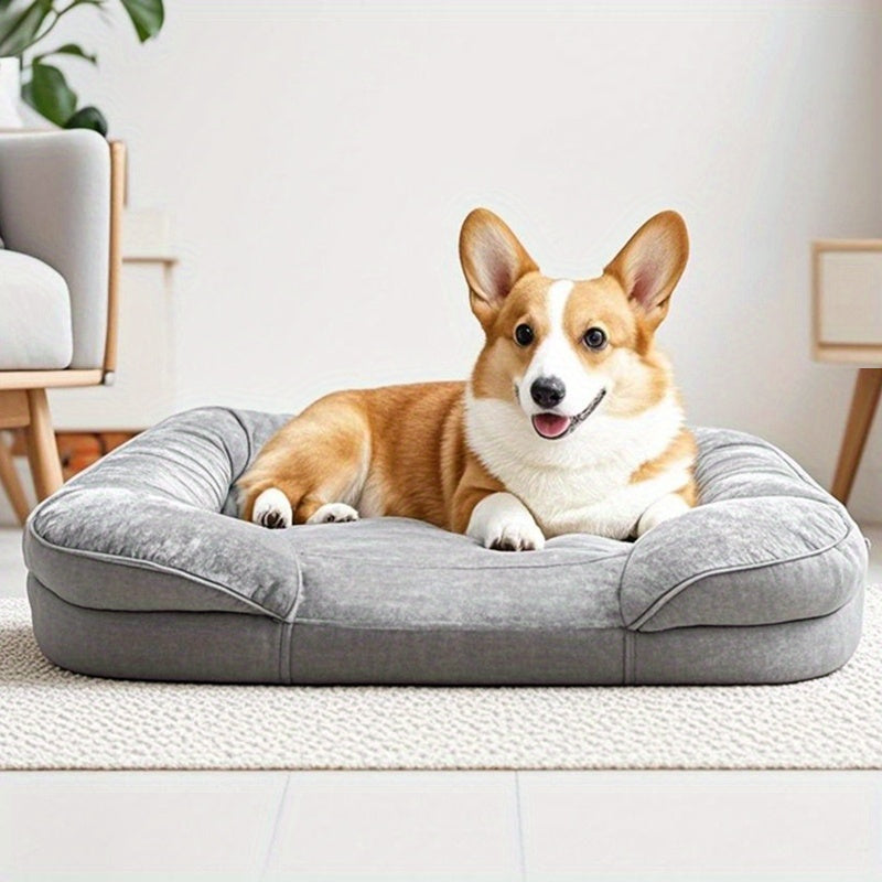 Extra Large Dog Bed with Egg Cradle Foam, Lining & Non-Slip Base - Soft Polyester Rectangular Pet Bed for Small to Medium Dogs, Comfortable Rest & Sleep, Grey, Dog Bed for Dogs, Cozy Pet Furniture, Modern Pet Accessory, Durable Pet Furniture