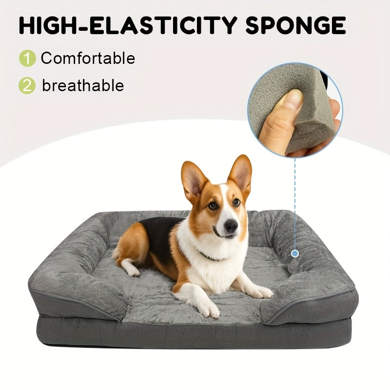 Extra Large Dog Bed with Egg Cradle Foam, Lining & Non-Slip Base - Soft Polyester Rectangular Pet Bed for Small to Medium Dogs, Comfortable Rest & Sleep, Grey, Dog Bed for Dogs, Cozy Pet Furniture, Modern Pet Accessory, Durable Pet Furniture