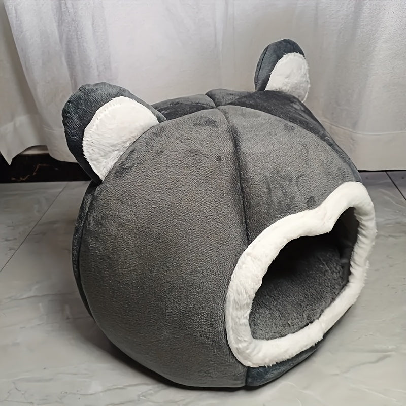 1pc Cozy Cat Cave Bed - Classic Style Synthetic Fiber Pet House for Warmth and Comfort, Pre-Assembled, Uncharged - Ideal for Fluffy Feline Friends