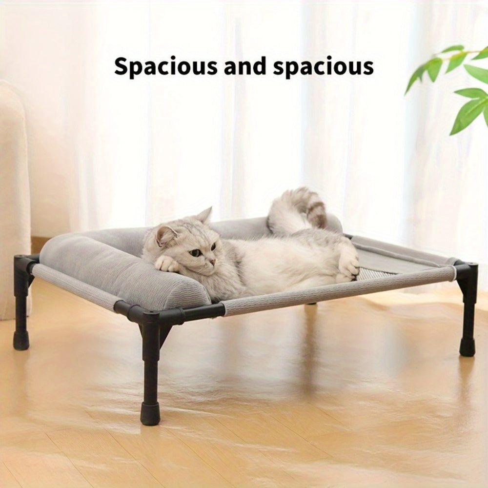 Elevated Pet Bed for Cats & Small Dogs - Breathable, Moisture-Proof, Washable Polyester with Neck Support Pillow, High-Strength Carbon Fiber Frame, Four Seasons Universal, Detachable for Easy Cleaning, Comfortable Sleeping Lounger for Indoor Pets, Indoor