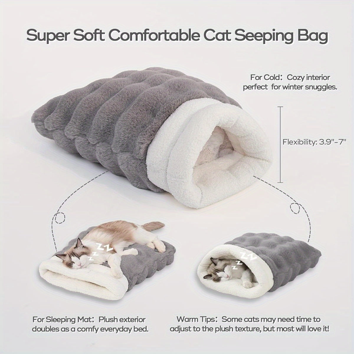 4-in-1 Cat Sleeping Bag for Small Cats - Memory Foam Insulation, Removable Washable Cover, Cave-Style Design, 21x17 Inch Cozy Soft Warm Bed for Indoor Cats