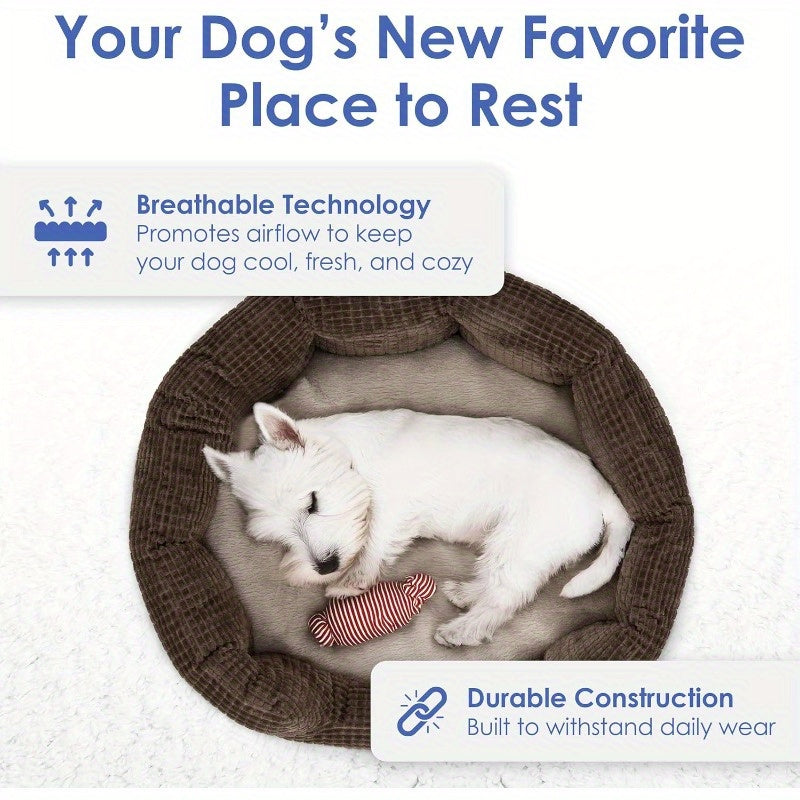 26" Clamshell Cuddler Dog Bed for Medium & Large Dogs - Plush Popcorn Texture, Non-Slip Bottom, Machine Washable, High-Loft Support, Durable Polyester Pet Bed for Hardwood & Tile Floors, Extra Large Dog Bed, Highloft Filling, Indoor Pets