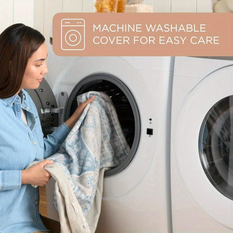 CuddleTown Medallion Everwash Dog Bed, Machine Washable, Soft & Calming Blue Greige Cover, 36"x28"x4" for Medium Dogs, Plush Pet Bed with Plush Pillow, Cozy Home Decor, Petfriendly Design, Durable Pet Product