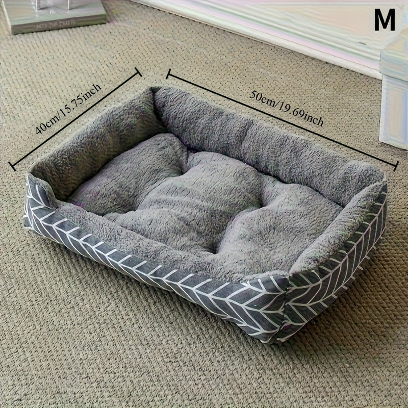Comfortable Plush Dog Bed, Polyester Fiber Dog Bed, Winter Warm Pet Sofa, Available in 3 Sizes (M/L/XL), Suitable for Small to Medium-Sized Dogs, Unassembled, with Thick Warm Pad for Cats And Dogs