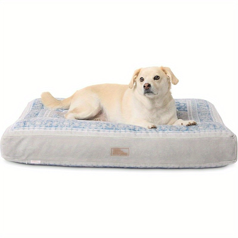 CuddleTown Medallion Everwash Dog Bed, Machine Washable, Soft & Calming Blue Greige Cover, 36"x28"x4" for Medium Dogs, Plush Pet Bed with Plush Pillow, Cozy Home Decor, Petfriendly Design, Durable Pet Product