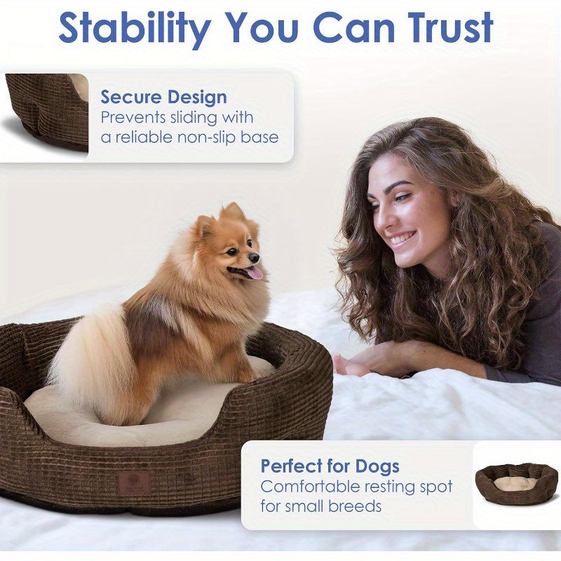 26" Clamshell Cuddler Dog Bed for Medium & Large Dogs - Plush Popcorn Texture, Non-Slip Bottom, Machine Washable, High-Loft Support, Durable Polyester Pet Bed for Hardwood & Tile Floors, Extra Large Dog Bed, Highloft Filling, Indoor Pets