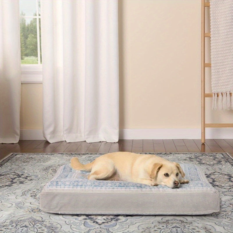 CuddleTown Medallion Everwash Dog Bed, Machine Washable, Soft & Calming Blue Greige Cover, 36"x28"x4" for Medium Dogs, Plush Pet Bed with Plush Pillow, Cozy Home Decor, Petfriendly Design, Durable Pet Product