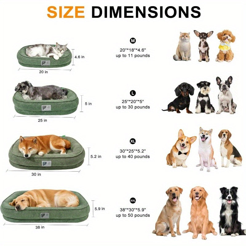 Orthopedic Dog Bed Puppy and Kitten, Soft Beds Indoor Cats, Washable Dog Bed with Removable CoverNon - Slip Bottom with Four - Sided Bolster Green, Dog Bed Cover, Dog Bed Cosy, Thick Dog Bed, Heavy Duty Dog Bed, Plush Dog Bed, Pet Sleeping Pad, Cozy Pet