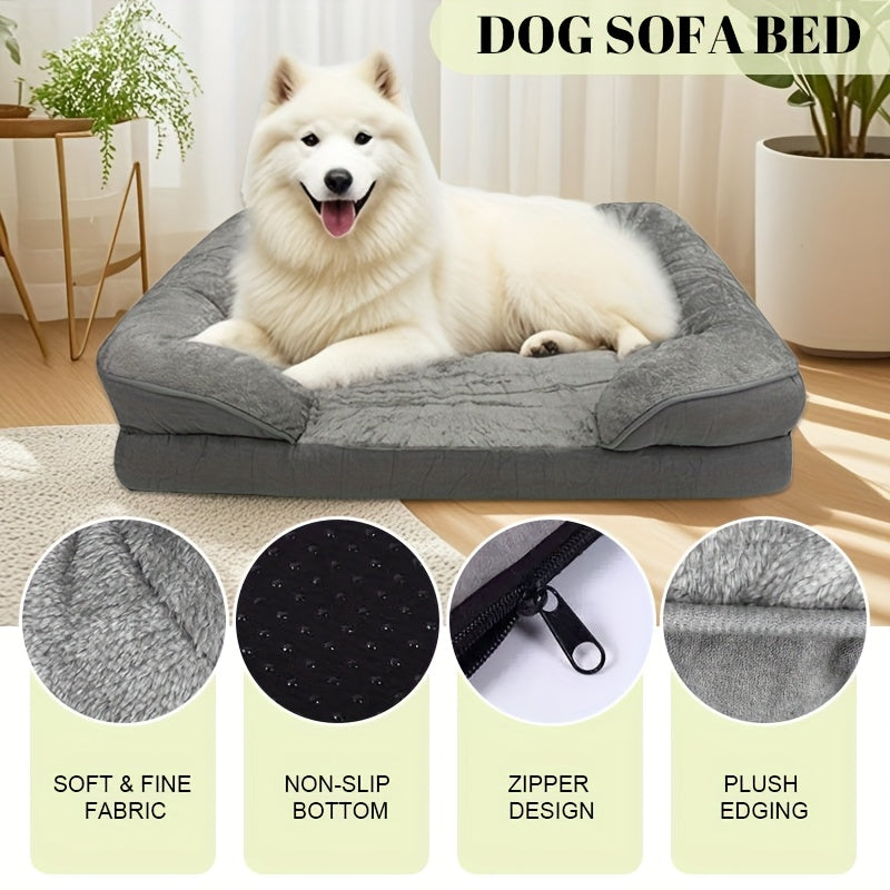 Extra Large Dog Bed with Egg Cradle Foam, Lining & Non-Slip Base - Soft Polyester Rectangular Pet Bed for Small to Medium Dogs, Comfortable Rest & Sleep, Grey, Dog Bed for Dogs, Cozy Pet Furniture, Modern Pet Accessory, Durable Pet Furniture