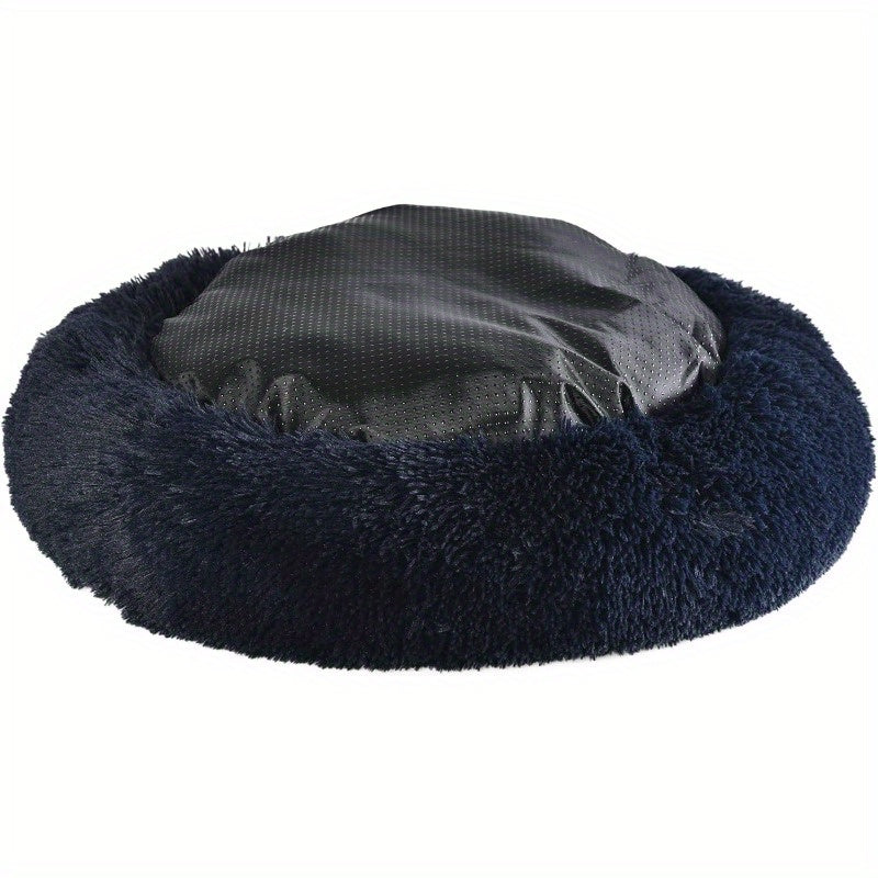 Medium Navy Blue Long Lush Faux Fur Anti-Anxiety Cuddler Donut Dog & Cat Bed with Non-Slip Bottom, Plush Poly Fill Support, Machine-Washable Cover for Small to Large Pets (Up to 55lbs), Pet Relaxation Spot, Cozy Pet Furniture, Durable Pet Bedding