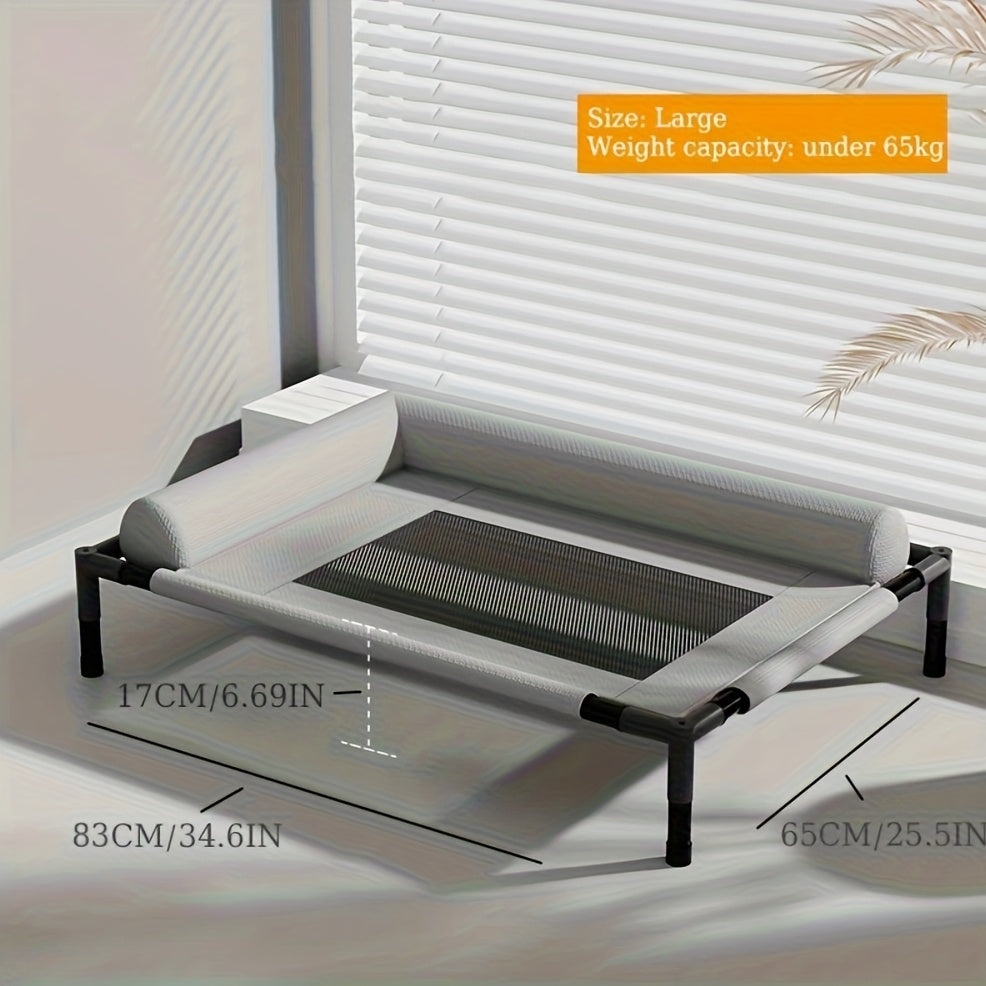 Elevated Pet Bed for Cats & Small Dogs - Breathable, Moisture-Proof, Washable Polyester with Neck Support Pillow, High-Strength Carbon Fiber Frame, Four Seasons Universal, Detachable for Easy Cleaning, Comfortable Sleeping Lounger for Indoor Pets, Indoor