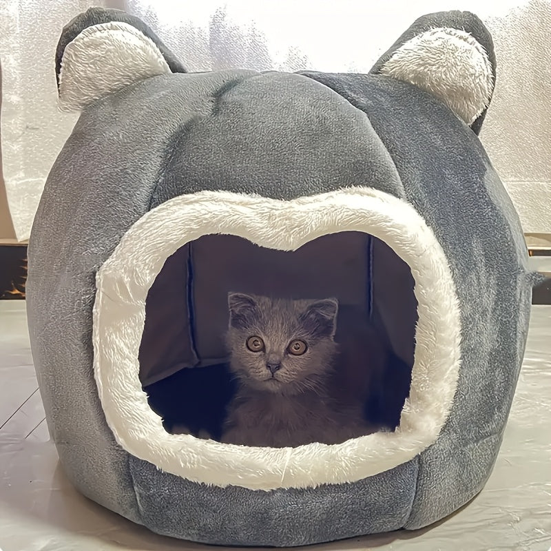 1pc Cozy Cat Cave Bed - Classic Style Synthetic Fiber Pet House for Warmth and Comfort, Pre-Assembled, Uncharged - Ideal for Fluffy Feline Friends