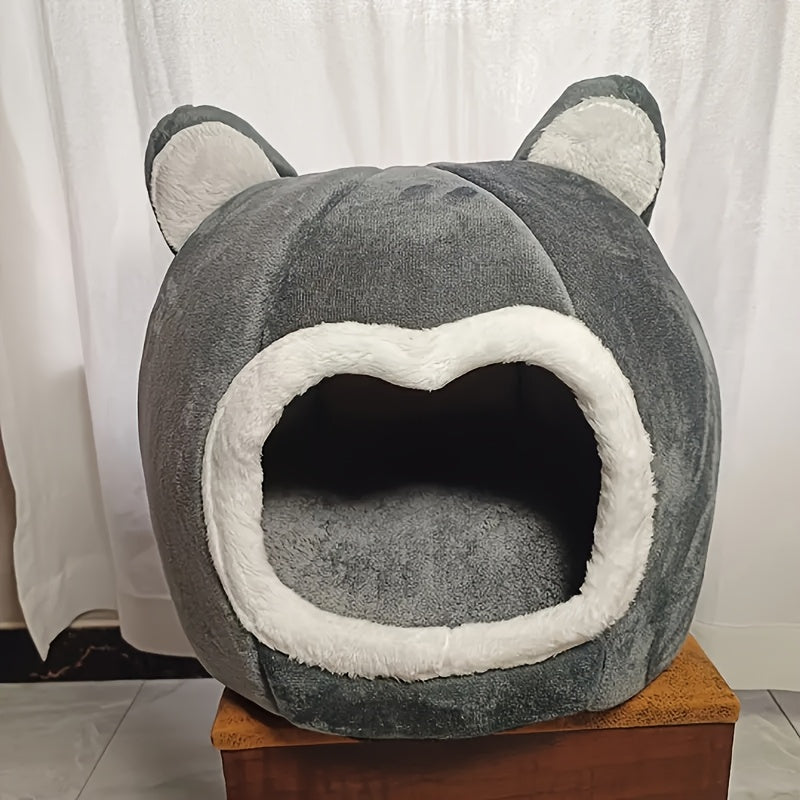 1pc Cozy Cat Cave Bed - Classic Style Synthetic Fiber Pet House for Warmth and Comfort, Pre-Assembled, Uncharged - Ideal for Fluffy Feline Friends