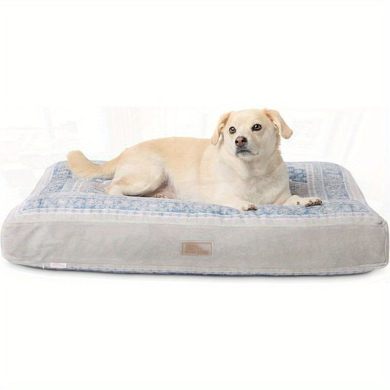 CuddleTown Medallion Everwash Dog Bed, Machine Washable, Soft & Calming Blue Greige Cover, 36"x28"x4" for Medium Dogs, Plush Pet Bed with Plush Pillow, Cozy Home Decor, Petfriendly Design, Durable Pet Product