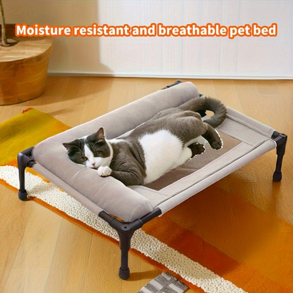 Elevated Pet Bed for Cats & Small Dogs - Breathable, Moisture-Proof, Washable Polyester with Neck Support Pillow, High-Strength Carbon Fiber Frame, Four Seasons Universal, Detachable for Easy Cleaning, Comfortable Sleeping Lounger for Indoor Pets, Indoor
