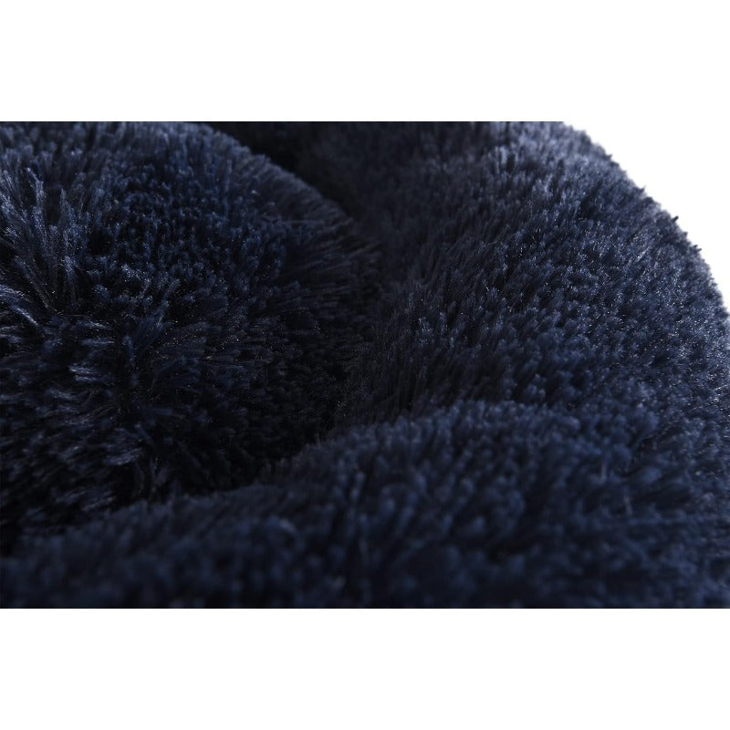 Medium Navy Blue Long Lush Faux Fur Anti-Anxiety Cuddler Donut Dog & Cat Bed with Non-Slip Bottom, Plush Poly Fill Support, Machine-Washable Cover for Small to Large Pets (Up to 55lbs), Pet Relaxation Spot, Cozy Pet Furniture, Durable Pet Bedding