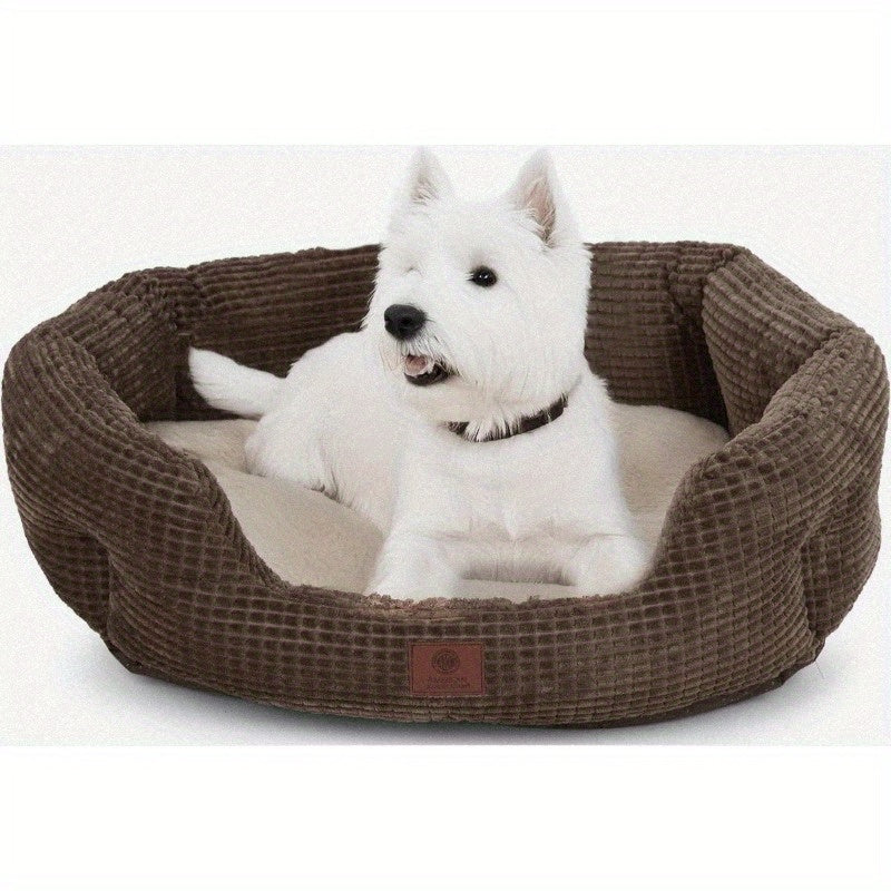 26" Clamshell Cuddler Dog Bed for Medium & Large Dogs - Plush Popcorn Texture, Non-Slip Bottom, Machine Washable, High-Loft Support, Durable Polyester Pet Bed for Hardwood & Tile Floors, Extra Large Dog Bed, Highloft Filling, Indoor Pets