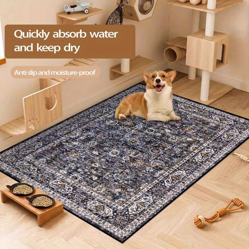 1pc Vintage Blue Bohemian Floral Pet Bed Mat - Plush, Easy-Clean, Non-Slip Dog & Cat Mat for Large Pets, Durable & Comfortable Cage Mat for Dogs and Cats, Pet Bed Mat, Bohemian Style Mat, Easy Clean Mat