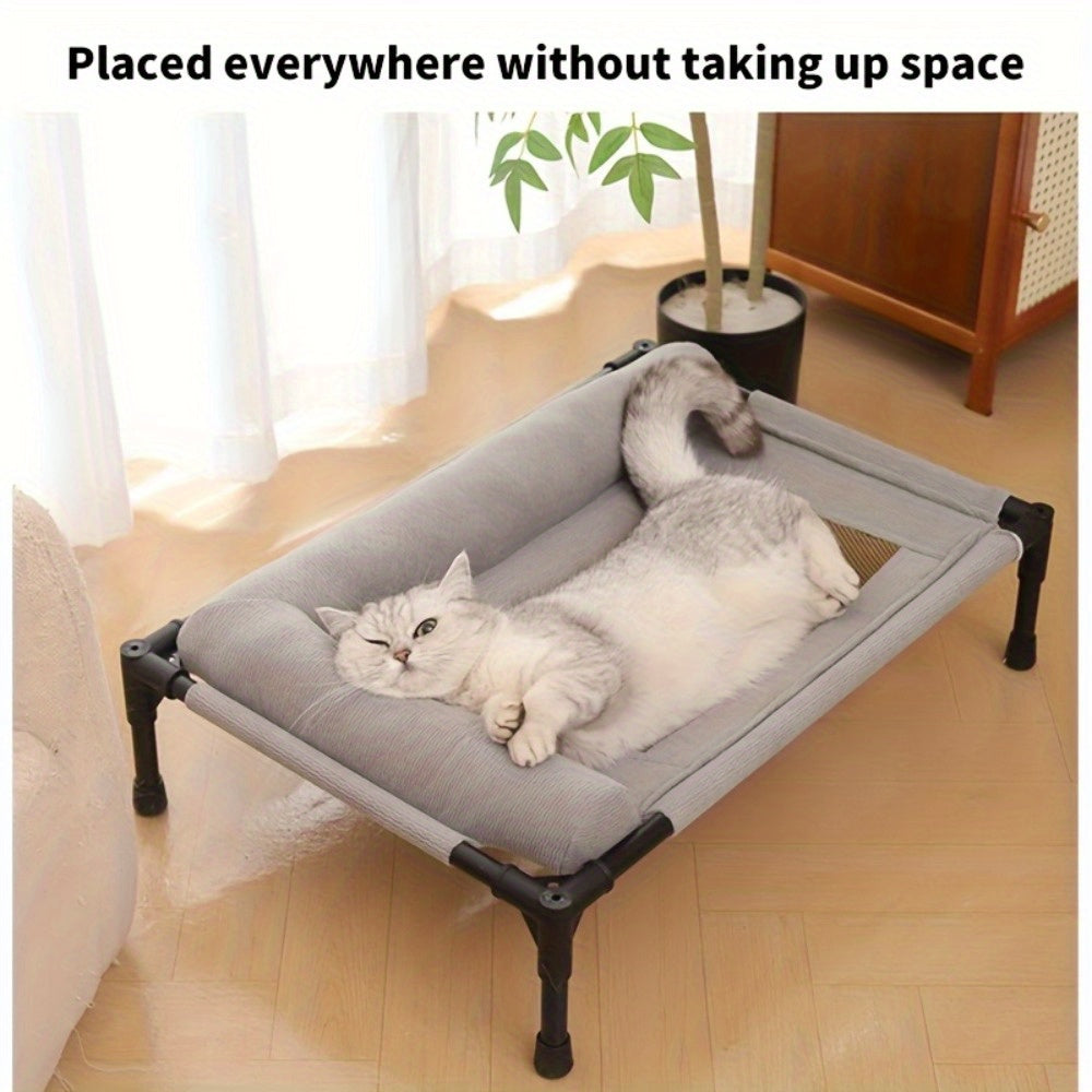 Elevated Pet Bed for Cats & Small Dogs - Breathable, Moisture-Proof, Washable Polyester with Neck Support Pillow, High-Strength Carbon Fiber Frame, Four Seasons Universal, Detachable for Easy Cleaning, Comfortable Sleeping Lounger for Indoor Pets, Indoor