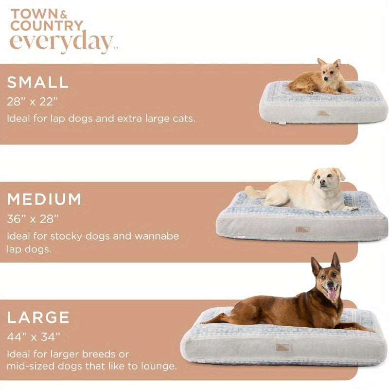 CuddleTown Medallion Everwash Dog Bed, Machine Washable, Soft & Calming Blue Greige Cover, 36"x28"x4" for Medium Dogs, Plush Pet Bed with Plush Pillow, Cozy Home Decor, Petfriendly Design, Durable Pet Product