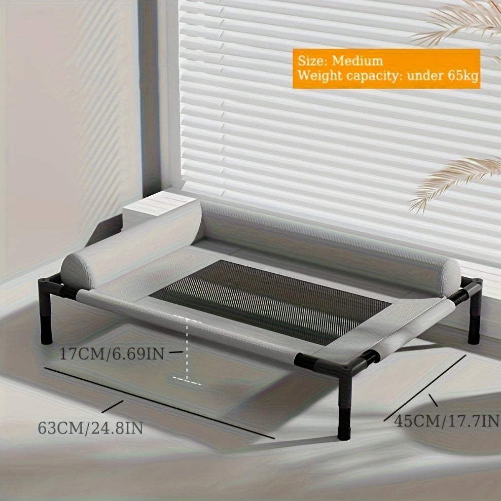 Elevated Pet Bed for Cats & Small Dogs - Breathable, Moisture-Proof, Washable Polyester with Neck Support Pillow, High-Strength Carbon Fiber Frame, Four Seasons Universal, Detachable for Easy Cleaning, Comfortable Sleeping Lounger for Indoor Pets, Indoor