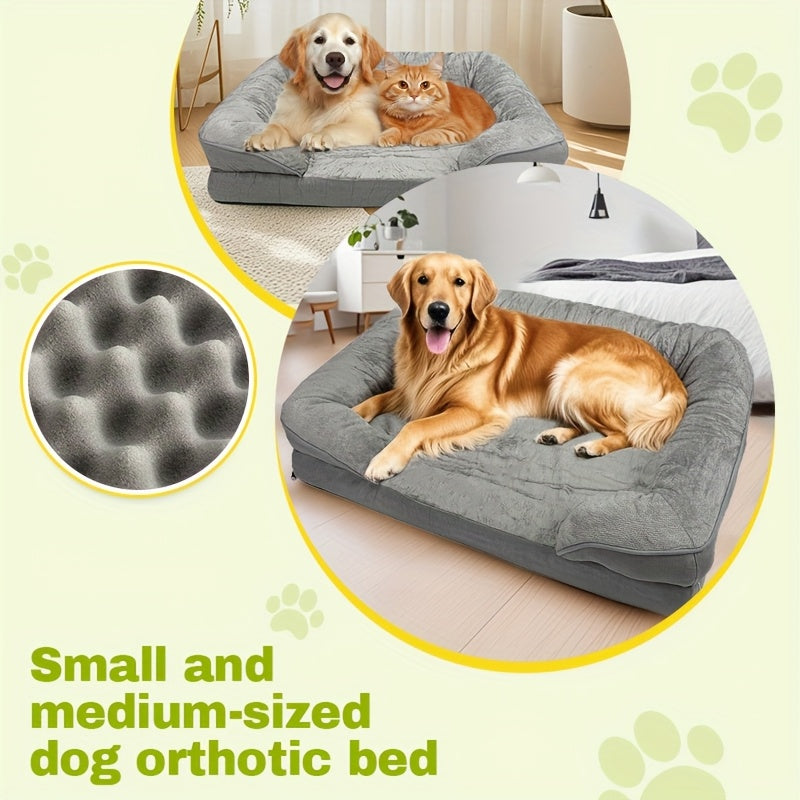 Extra Large Dog Bed with Egg Cradle Foam, Lining & Non-Slip Base - Soft Polyester Rectangular Pet Bed for Small to Medium Dogs, Comfortable Rest & Sleep, Grey, Dog Bed for Dogs, Cozy Pet Furniture, Modern Pet Accessory, Durable Pet Furniture