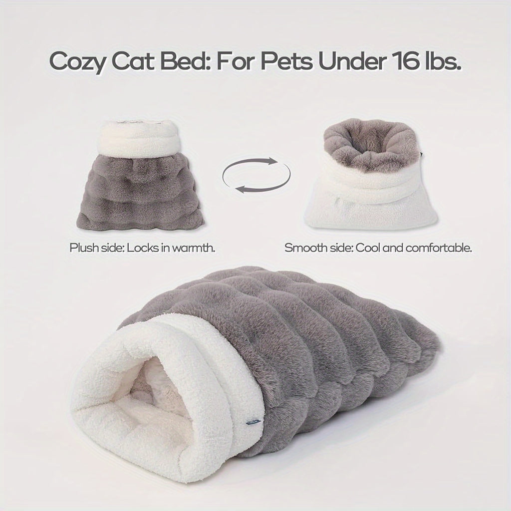 4-in-1 Cat Sleeping Bag for Small Cats - Memory Foam Insulation, Removable Washable Cover, Cave-Style Design, 21x17 Inch Cozy Soft Warm Bed for Indoor Cats