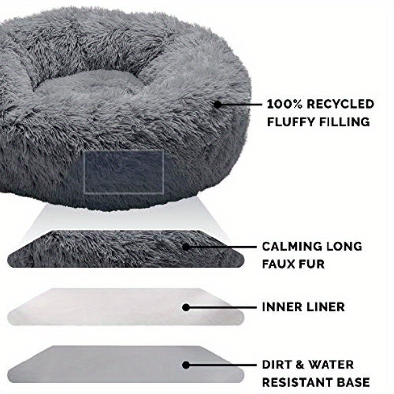 Jumbo XL (45" Round) Dog Bed - Extra Large Donut Bed with Removable Washable Cover & Refillable Interior - Heavy Duty Cushion for Large Breeds up to 90 lbs - Machine Washable Pet Bed for Great Danes, Mastiffs - Gray, Large Dog Bed, Plush Faux Fur Surface